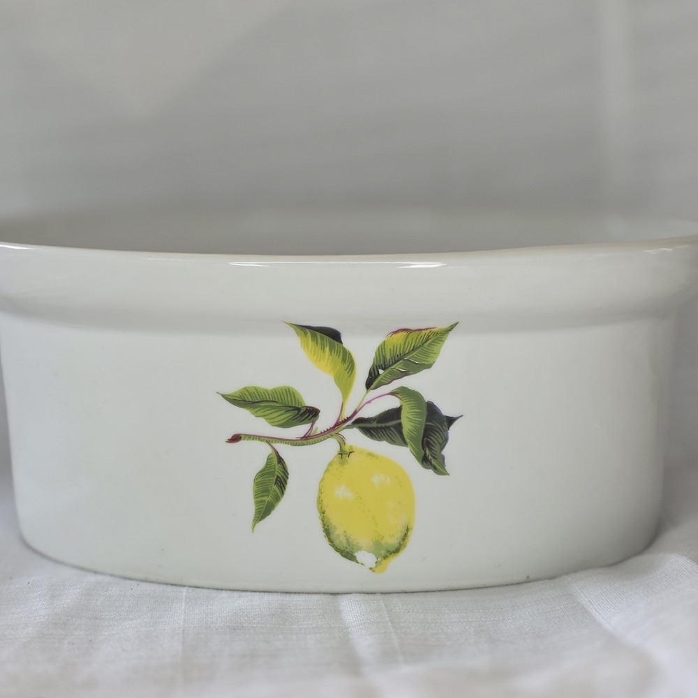 Vintage Porcelaine a Feu France Oval Casserole Dish with Lid Lemon Botanical - Picture 4 of 9
